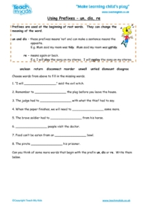 Worksheets for kids - using-prefixes-un-dis-re